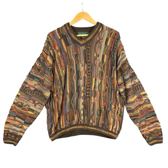 EUC Tundra Canada Men’s Coogi-style Multicolor 3D V-Neck Pullover Sweater Sz XL - Picture 2 of 13